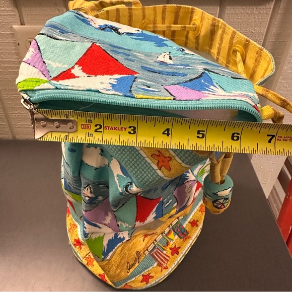Anne Ormsby Canvas Beach Barrel Drawstring Bag Attached Makeup Zipper Pouch NICE - Picture 11 of 16